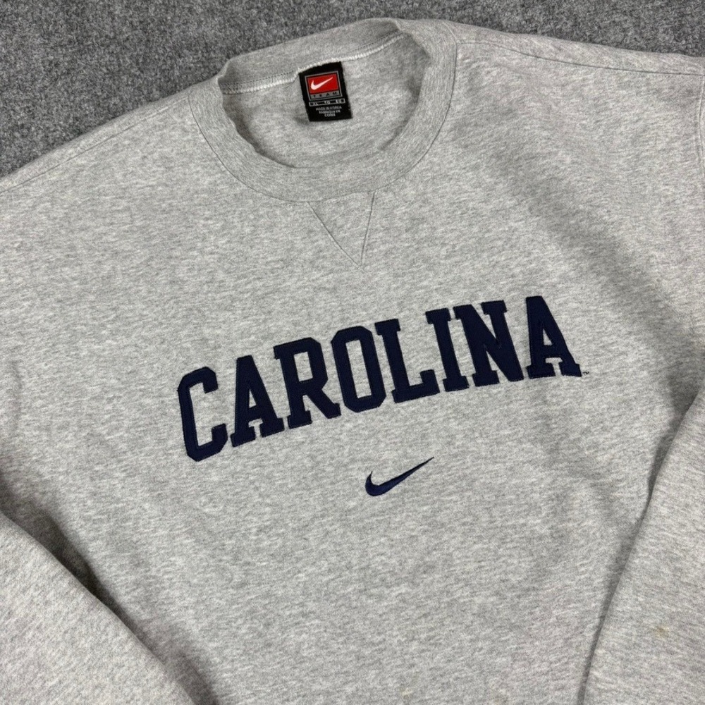 Vtg Nike Sweatshirt Center Swoosh Men XL Gray UNC Tar Heels Embroidered Crewneck